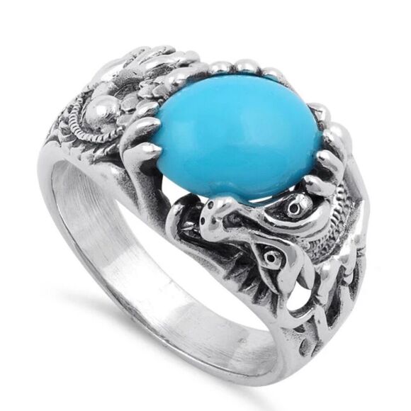 Sterling Silver Turquoise Dragon Ring New